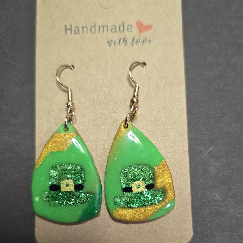 Handmade Green and Gold St. Patricks Day Earrings